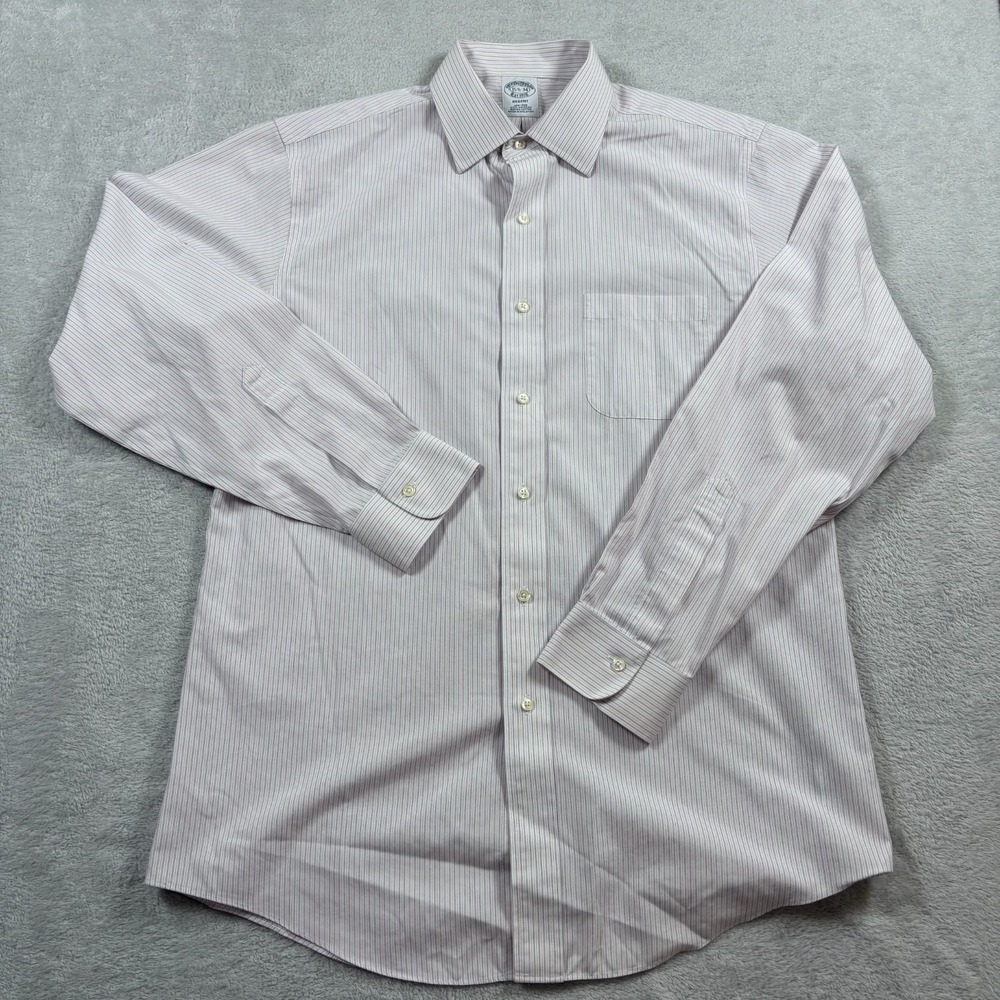 Brooks Brothers Regent Dress Shirt Mens 15.5-34 White Red Micro Stripe Non Iron - Picture 2 of 7